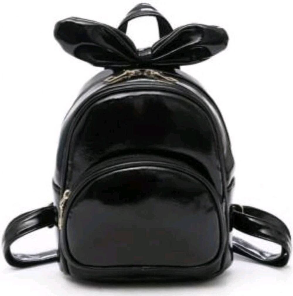 Mini Black Bow Backpack Purse Girls Faux Leather School Travel Handbag